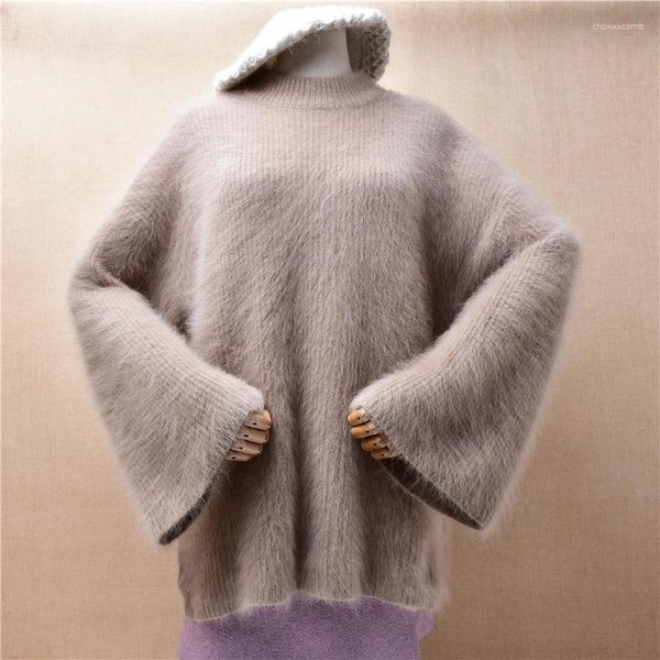 Suéter feminino feminino outono inverno roupas grosso quente peludo mink cashmere malha gola solta pulôver angora pele jumper