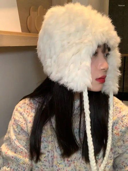 Berets Koreanische Süße Mädchen Weiß Haar Hut Frauen Herbst Und Winter Warme Plüsch Bomber Hüte Mode Weibliche Trendy Zubehör