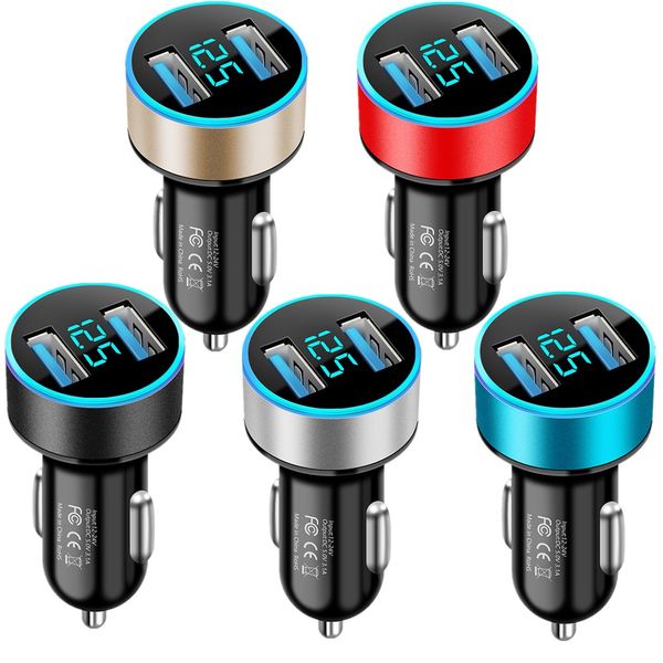 3.1a liga de metal de metal duplo carregador de carro portátil adaptadores de energia automática USB Chargers para iPhone 13 14 15 Plus Pro Max Samsung S22 S23 S24 HTC Huawei Android GPS PC GPS PC