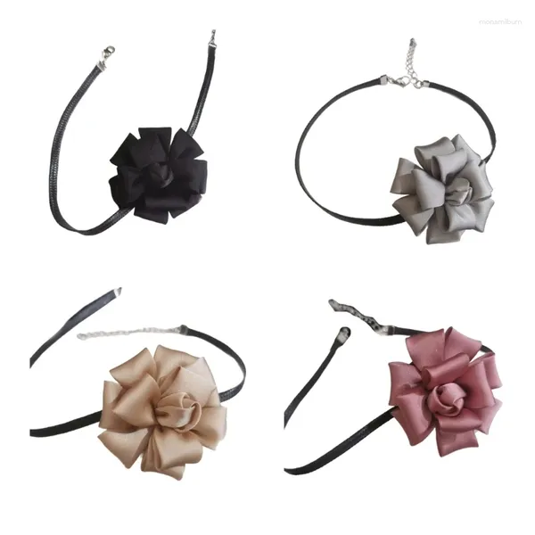 Halsband Mode Rose Blume Halskette Seil Schlüsselbein Kette Stoff Material Perfektes Geschenk für modische Damen Mädchen Teenager