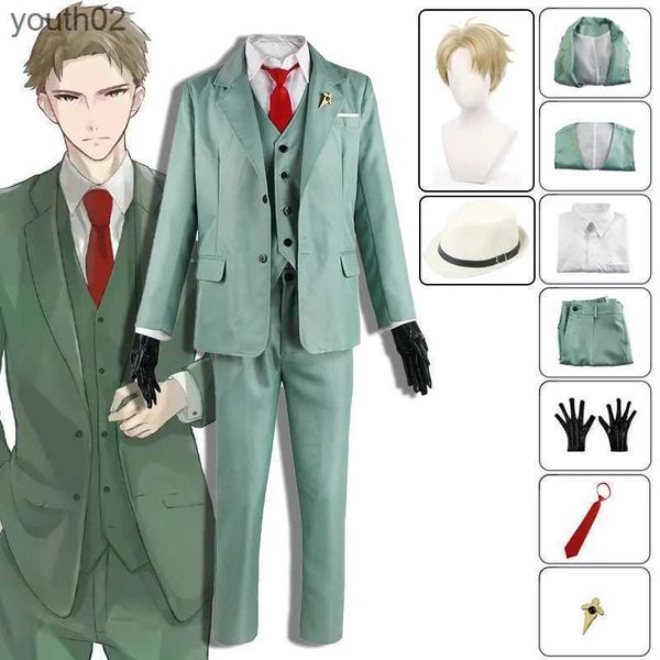 Fantasia de anime anime espião x família loid forger cosplay vem luz verde terno loiro peruca chapéu crepúsculo roupa camisa gravata roupas masculinas halloween zln231111