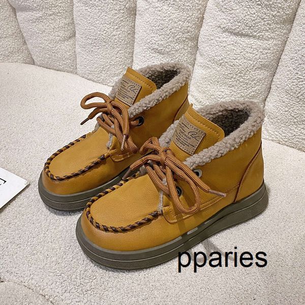 No logo Fashion Pparies- Scarpe con fagioli in peluche scarpe di cotone autunno e inverno nuova tendenza stivali Martin gialli con fondo piatto stile britannico alla moda e versatili