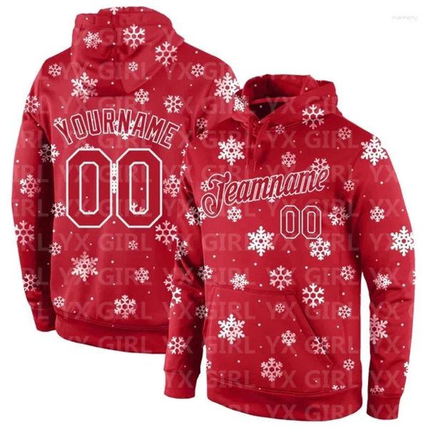 Felpe con cappuccio da uomo Testo e numeri personalizzati Rosso Rosso-Bianco Natale 3D Felpa sportiva Pullover Felpa con cappuccio Regalo