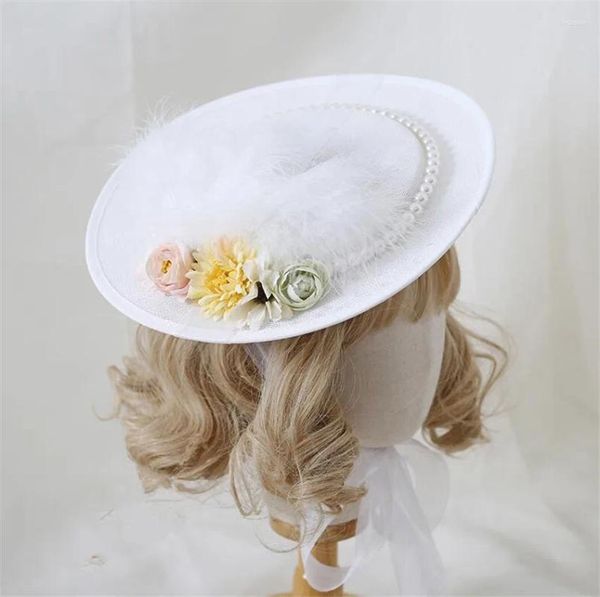 Articoli per feste Lolita Piuma Fiore Rosa Cappello Clip superiori Splendido elegante berretto da ragazza da tè B1794
