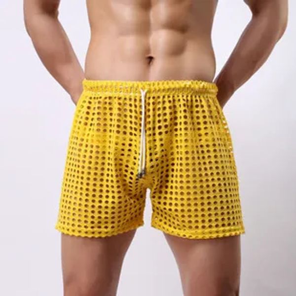 Großhandel - Neuheit Männer Shorts Big Mesh Lose Lässige Sexy Homosexuell Männliche Sex Kleidung Mann Nachtwäsche Durchsichtig Low Rise Boxershorts S40