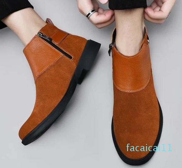 Fashion Zipper Herren Winter Round Toe Solid Flock Plüsch Warm Short Barrel Low-Heeled Roman Naked