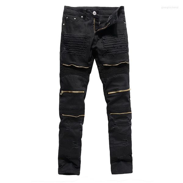 Pantaloni da uomo Pantaloni da uomo lunghi strappati slim in denim Jeans attillati Tasca da uomo giovane streetwear nero elasticizzato distrutto