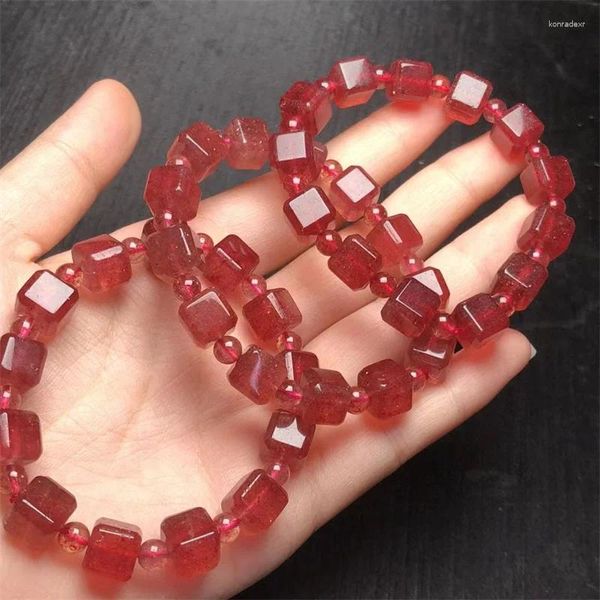 Link pulseiras natural morango cubo de quartzo pulseira corda encantos fio requintado jóias presente cura cristal energia 1 pçs