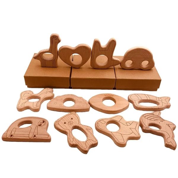 Детский деревянный прорезыватель разной формы, сердце, жираф, облако, палец, медведь, рыба, дизайн, природа, для кормления ребенка, деревянная игрушка для прорезывания зубов, деревянное ремесло