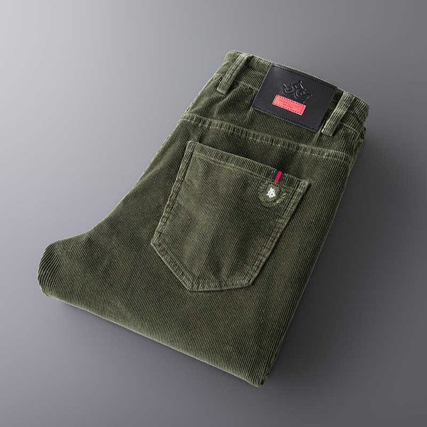Мужские брюки 2021 Зимний бренд Флис толстые теплые высококачественные брюки для вельветовых брюк. Случайные мужские брюки с прямой высокой талией W0414