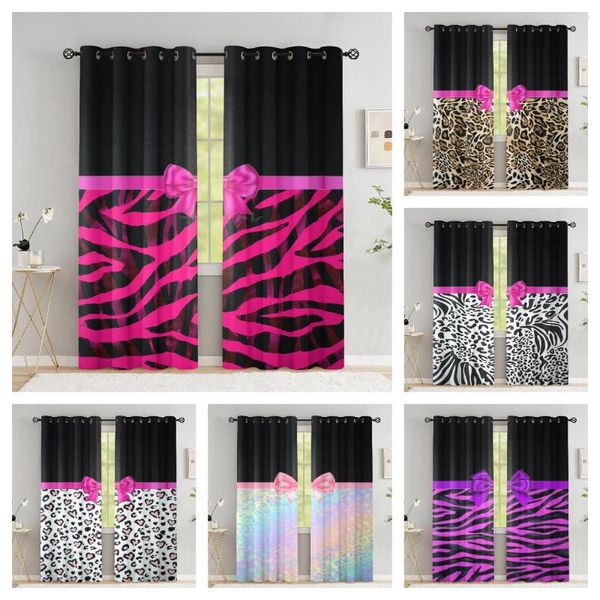 Tenda Tende con stampa leopardata per soggiorno Luxury Pink Bow Princess Blackout The Bedroom Zebra Window Treatments