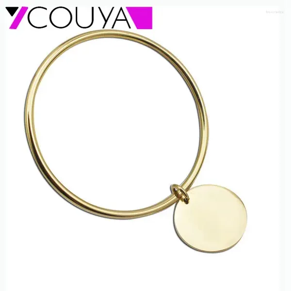 Pulseira de ouro cor de aço inoxidável simples redondo simples tag charme pulseira para mulheres moda jóias atacado