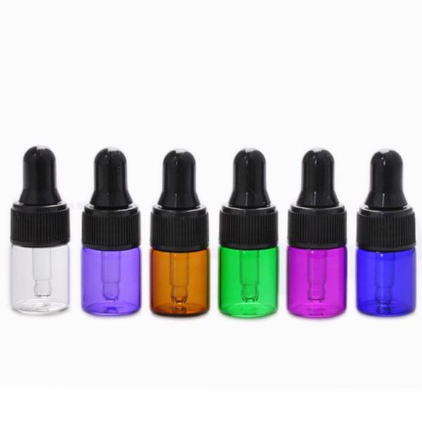 300pcs 2ml Garraco de gotas de vidro 2cc Blue Green Purple Rose Glsss Bottle com Mini Glass Cosmético Recipiente Cosmético