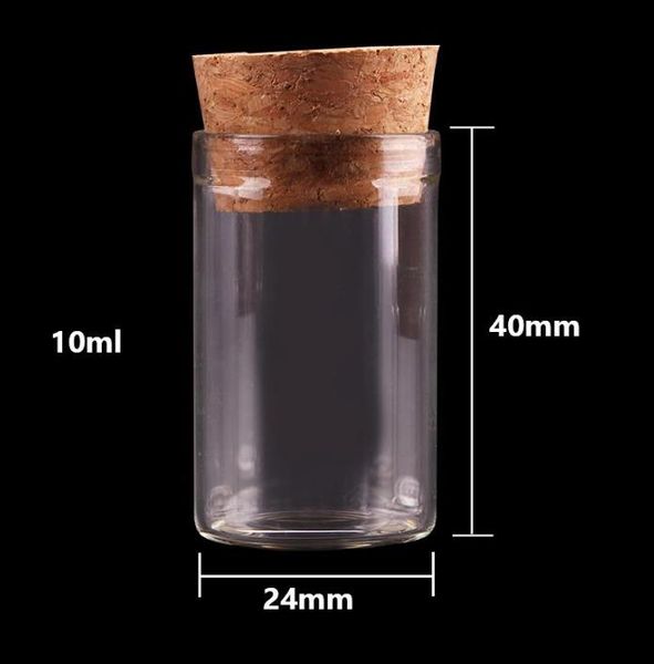 Cork Stopper Cam Baharat Şişeleri ile Toptan Küçük Test Tüpü Konteyner Kavanoz Flakonları DIY Craft 10ml Boyut 24 40mm