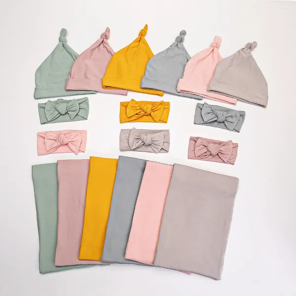 Cobertores envoltório do bebê saco de dormir cobertor bandana chapéu 3 pçs conjunto nascido anti swaddle turbante chapéus anti-pele-amigável toalha