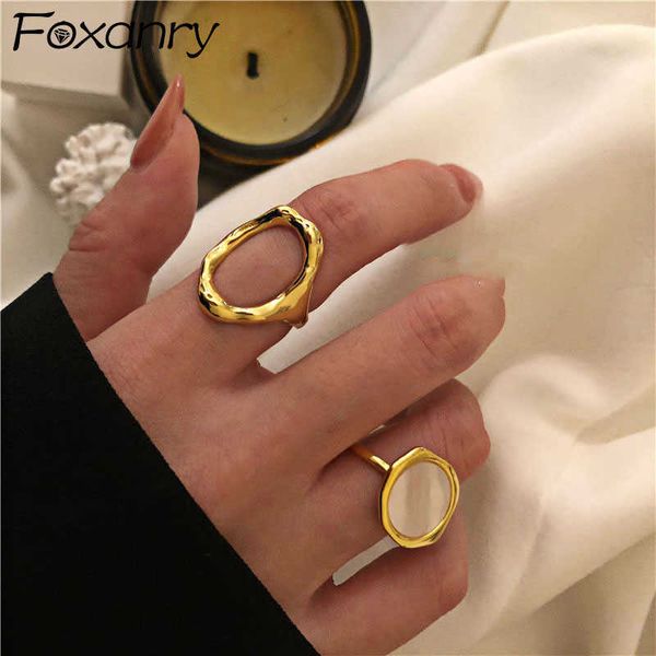 Кольца кольца минималистские золотые кольца Foxanry Foxanry France Vintage Gold Plated Oval Shell Элегантные свадебные ювелирные подарки для женщин P230411