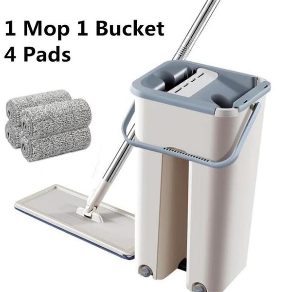 Nuovo set di mop per pavimenti Mop automatico e secchio per evitare il lavaggio a mano Panno per pulizia in microfibra Spremere piatto Magic Mop per pavimenti in legno T2405