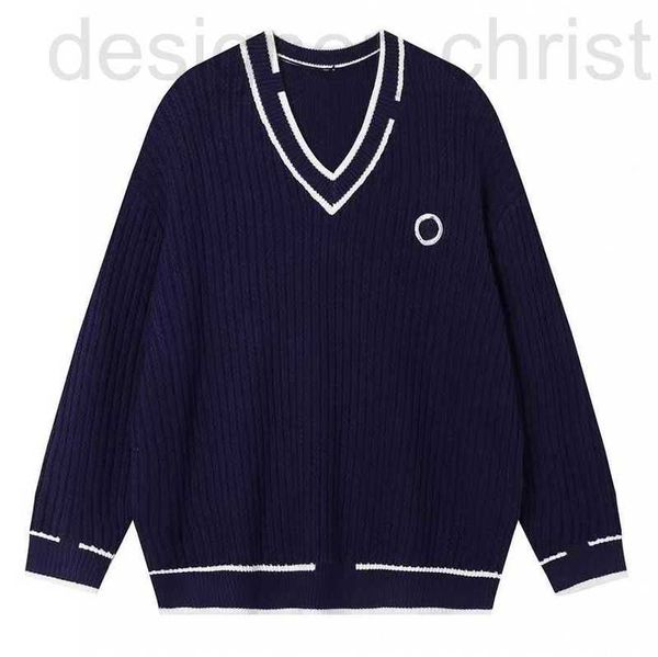 Damenpullover Designer Korrekte Version von G Herbst und Winter Neue bestickte Strickwaren mit V-Ausschnitt Kariertes Gu Lose Pullover Langarm Unisex 0IAN