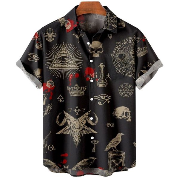 Camicie casual da uomo Camicie da uomo vintage Demon Horror Skull Shirt Top 3D Stampato con scollo a V Oversize Casual Designer Y2k Abbigliamento Uomo Punk Streetwear 230410