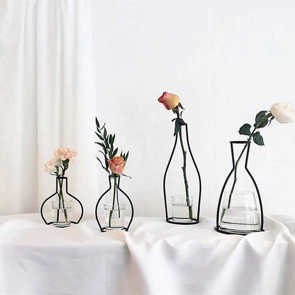 Vasos Retro Iron Linha Tabela Flores Vaso Pot Ornamento Metal Plant Holder Nordic Styles Vaso de flor Decorações de jardim de casas Casamento P230411