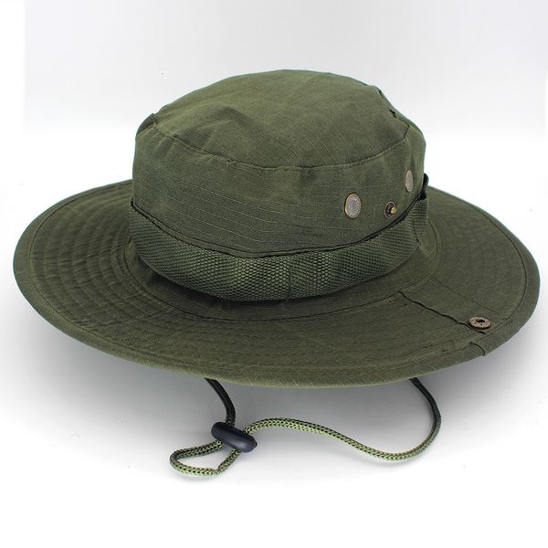 Cappello a tesa larga Stingy Panama Cappello a secchiello Outdoor Uomo Estate Pesca Caccia Militare Safari Boonie Cotone Unisex Donna Estate Bob Sun Camo Amy Green 230411