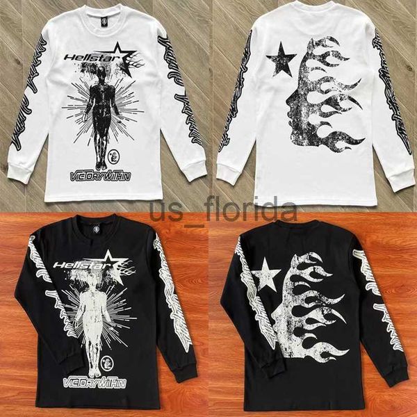 Tute da uomo Hellstar T-shirt a maniche lunghe Big Print Hell Star Nero Bianco Uomo Donna Top Tee T Shirt J231111