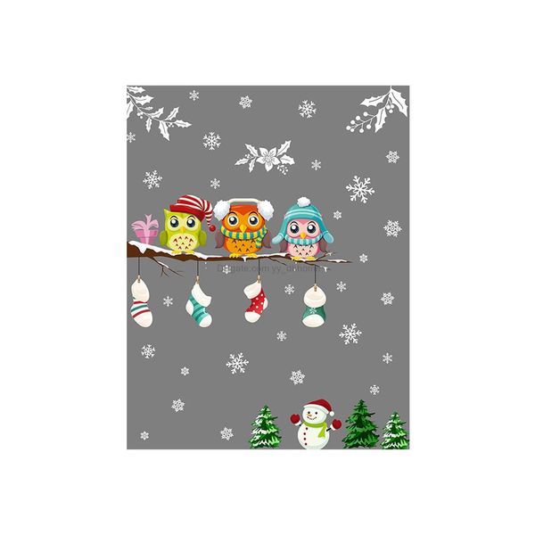 Adesivos de Parede Natal Cartoon Coruja Janela Adesivo Quarto Decalques Decorações para Home Ano 221025 Drop Delivery Garden Dhnlo