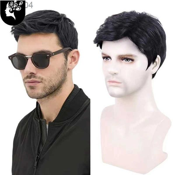 Perucas infantis masculinas curto preto pixie corte perucas sintéticas para jovens parte lateral natural onda reta cabelo de fibra de alta temperatura perucas diárias yq231111