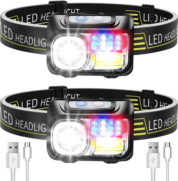 Kafa lambaları 9 Işık Modları LED Far Şarj Edilebilir Güçlü Kafa Lambası Dahili Pil Dış Mekan Kamp Far Fır Feneri Head Light P230411