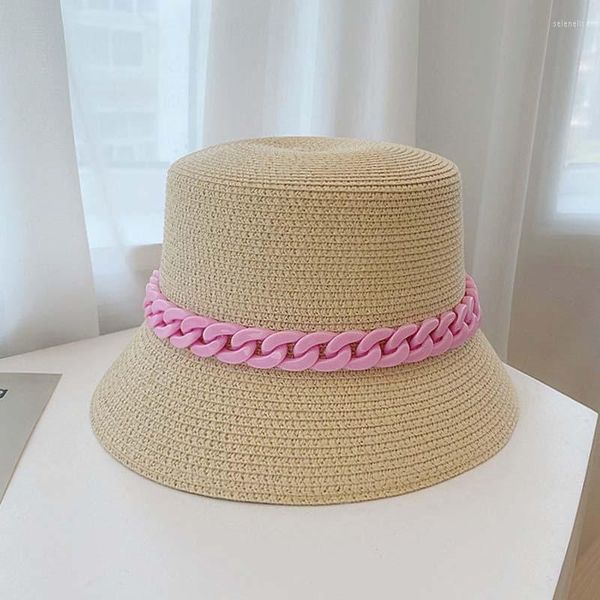 Hüte mit breiter Krempe Großhandel Sommer Ketten Eimer Hut für Frauen Sun Straw Cloche Beach Girl Panama