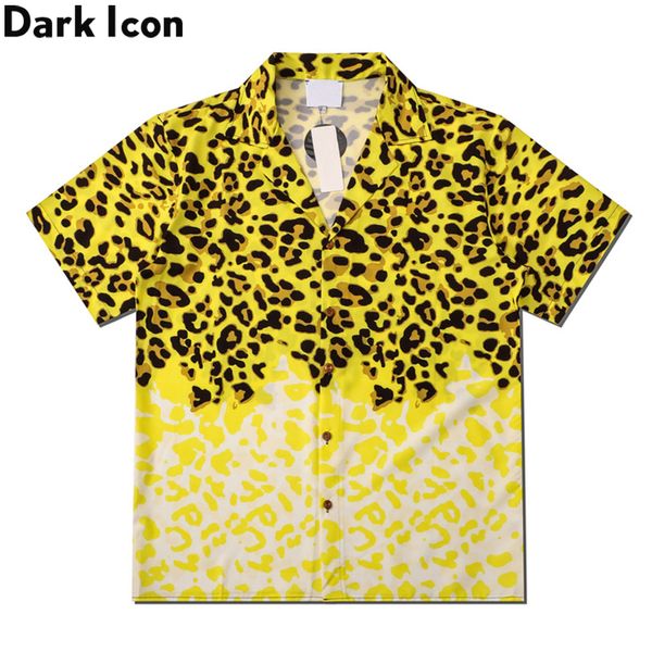 Camisas casuais masculinas Ícone escuro Leopardo Amarelo Camisa havaiana Homens homens Vintage Street Polo Cirche Man Blouse 230410