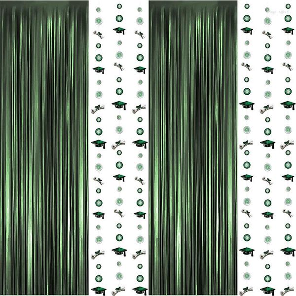 Decorazione per feste Green Black Graduation Tinsel Foil Frange Curtain Backdrop Cap Garland Grad 2023 Supplies