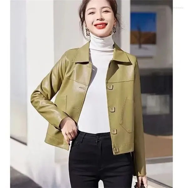 Frauen Pelz Herbst/Winter Mode Damen Schlank Leder Mantel Kurze Casual Einfarbig Einreiher Anzug Kragen Lose oberbekleidung