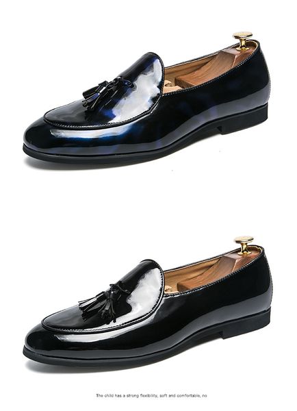 Luxo Trending Classic Men Dress Shoes para Oxfords Patent Leather Sapatos de couro