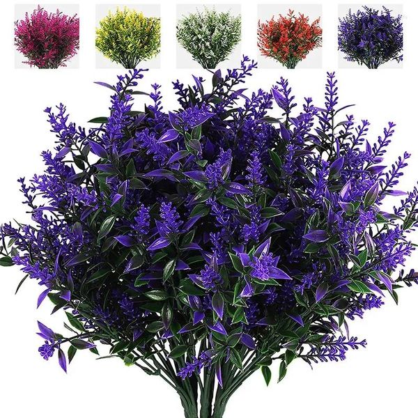 Flores decorativas artificial ao ar livre resistente uv para lavanda fora do jardim varanda janela pendurado plantadores ferramenta de decoração