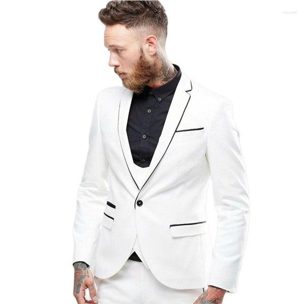Ternos masculinos Smoks Ivory Groom Tuxedos Men's Dress Toast Business Business 3 Peças Casaco Colaat (Jacket calça gravata) W: 120
