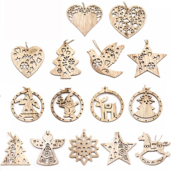 Decorações de Natal 15pcs/set pingente pingente de diy pendura pingente pingente de neve árvore estrela sahpe artesanato decoração de festa aleatória