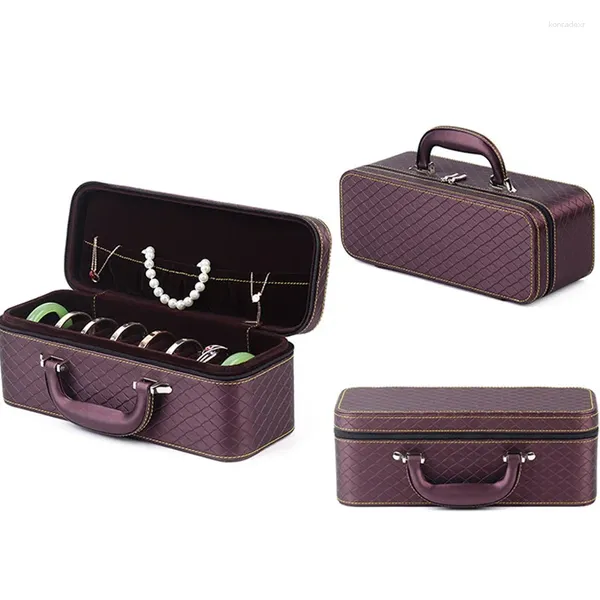 Bolsas de joias top topo luxuoso de couro roxo destacável 15pcs Bracelet Ring Organizer caixa de armazenamento portátil de viagem disponível