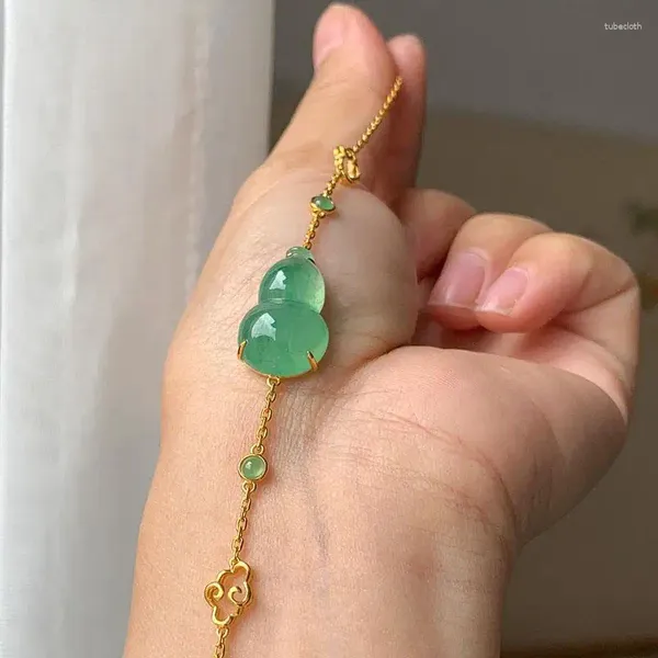 Brincos pendurados natural calcedônia verde cabaça pulseira para mulheres prata incrustada original vintage clássico requintado pulseiras joias