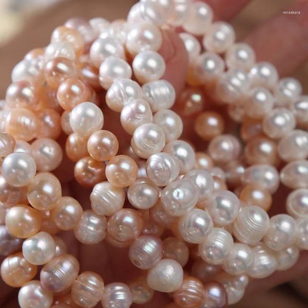 Filo di perle d'acqua dolce naturali Bracciale con cordino elastico fatto a mano Braccialetti veri Perline color caramello Regali di gioielli