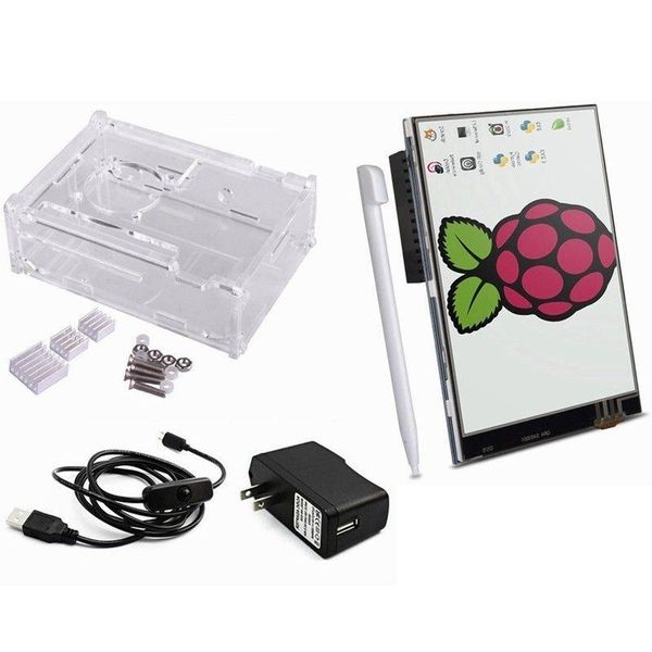 Бесплатная доставка Стартовый комплект Raspberry Pi 3 5 в 1, 35-дюймовый сенсорный экран/корпус/радиаторы/Micro USB с выключателем/США/ЕС/Великобритания Pow Qtok