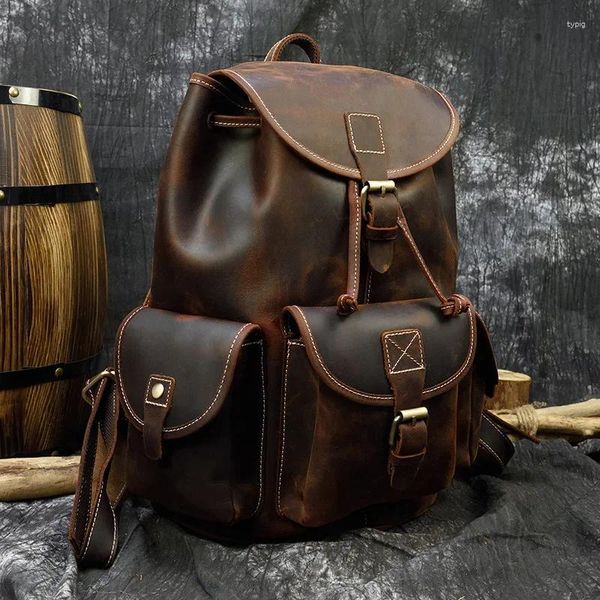 Rucksack Europäischen Retro männer Taschen Casual Rucksäcke Große Kapazität Echtes Leder Student Schul Reise Bolsa 3A