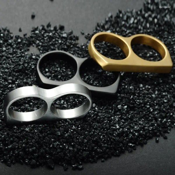 Anéis de cluster de aço inoxidável anel de dedo duplo homens festa 2 dedos personalidade rebelde moda jóias menino