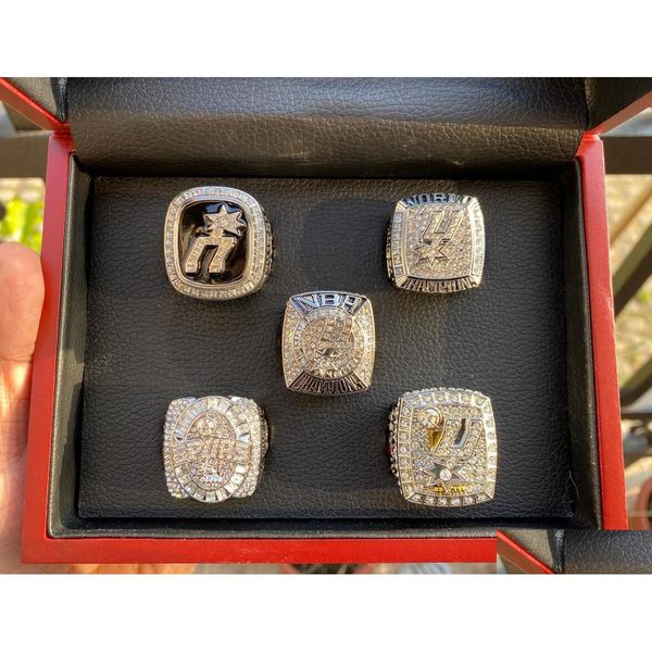 5 Stücke Basketball Team Champions Championship Ring Set mit Holzkiste Souvenir Männer Frauen Junge Fan Geburtstagsgeschenk 2023 Hip Hop Schmuck Dro Dhxyz