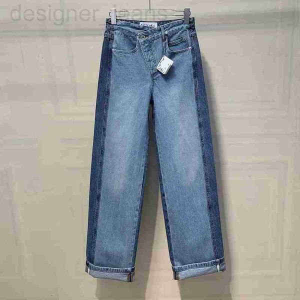 Женские дизайнерские джинсы 23 Новые асимметричные двухцветные сращенные осенне-зимние свободные дизайнерские брюки с высокой талией и широкими штанинами 3MQS