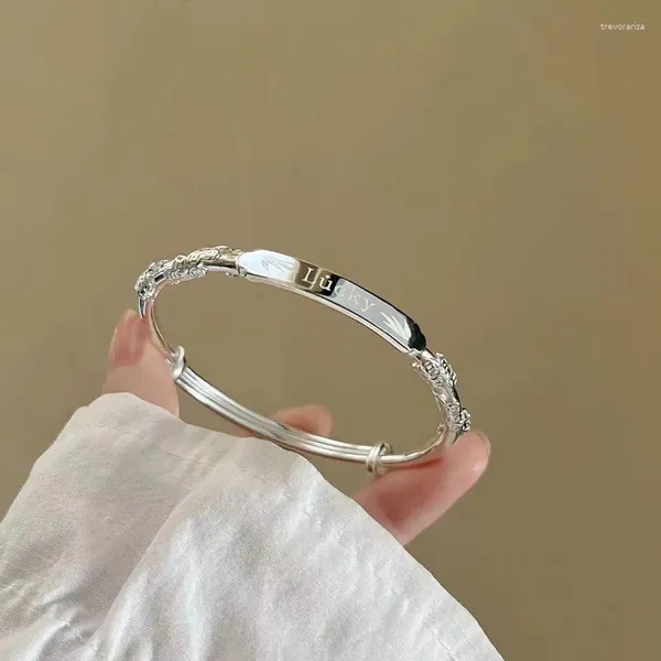 Bracciale rigido in rame bianco placcato argento in rilievo in seta push-pull braccialetto portafortuna regalo per amante di Natale