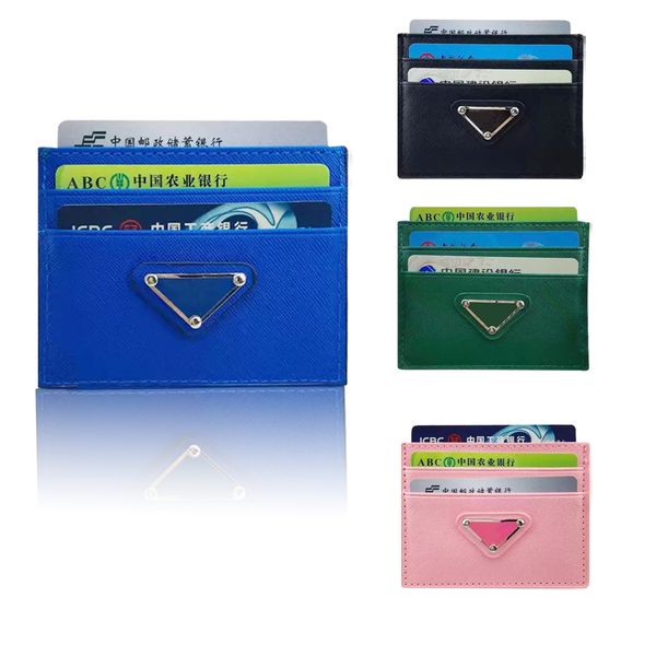 Fashion Leather Metal Triangle Cartetas de Id Card Poke Card Pink Wallet Women Women Designer Bolsa de crédito Passagador de passaporte Luxury Mens moedas Cartões de visita