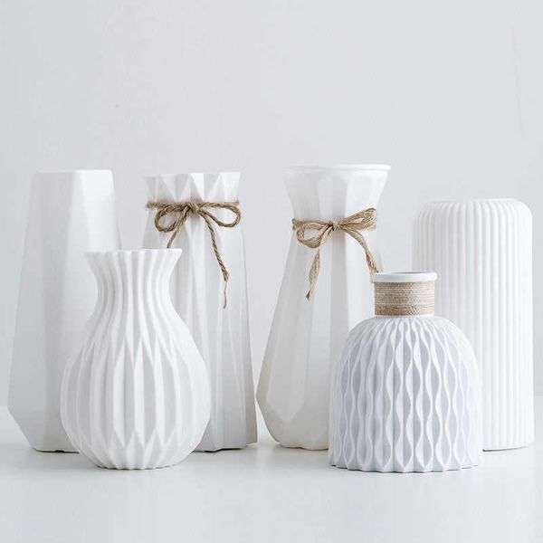 Vasen Nordic Plastic Vase Home Blumenarrangement Wohnzimmer Modern Creative Flower Pot Vase Basket Home Decoration Ornaments White P230411