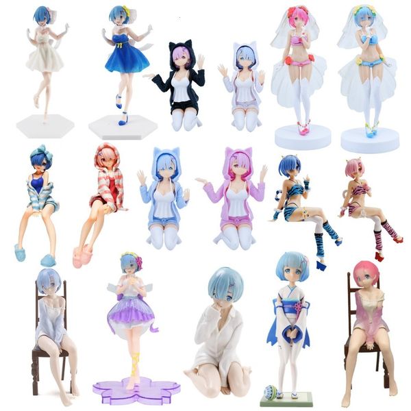 Anime Manga Rem Re Zero kawaii Mädchen Schlafanzug Leben Bilder in verschiedenen Welten Stuhl PVC Serie Modell Spielzeug 230410