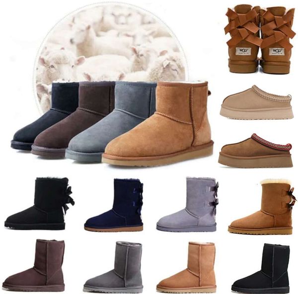 Designerstiefel Australien Hausschuhe Tasman Damen Plateau Winterstiefeletten Mädchen klassische Schneestiefel Knöchel kurze Schleife Mini Fell schwarz Kastanie rosa Fliege